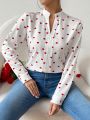 SHEIN Privé Women's Heart Print Long Sleeve Shirt