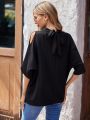 Back Tie Hollow Out Batwing Sleeve Shirt