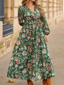 SHEIN Frenchy Plus Size Women's Floral Printed Lantern Sleeve Dress