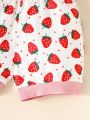 SHEIN Baby 2pcs Strawberry Print Ruffle Trim Tee & 1pc Pants & 1pc Shorts & 2pcs Hat & 2pcs Bib