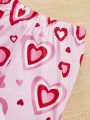 SHEIN Kids Nujoom Tween Girls' Slim Fit Love Heart Crewneck Long Sleeve Two Piece Homewear Set