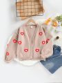 Girls' (Big) Solid Color V-Neck Cardigan With Heart Pattern