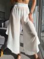 SHEIN Swim BohoFeel Irregular Hem Wide Leg Elastic Waist Solid Color Pants