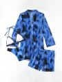 SHEIN Swim Y2GLAM Tie-dye Bikini Swimsuit Set + Kimono Style Cover-up + Swimsuit Bottom