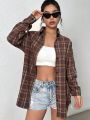 Women's Plaid Button Down Collar Long Sleeve Shirt