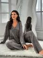 Women'S Ribbed Long Sleeve And Pants Homewear Set