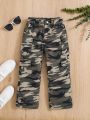 SHEIN Young Girl's Y2k Camouflage Print Cargo Style Cool Straight Jeans