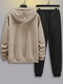 Extended Sizes Men Plus Kangaroo Pocket Drawstring Hoodie & Sweatpants