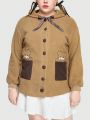 ROMWE Kawaii Women'S Hooded Coat With Bear Embroidery