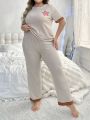 Plus Size Women'S Casual Short Sleeve Star Print Top And Long Pants Pyjama Set