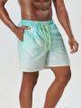 Men'S Palm Tree Print Shorts With Gradual Color And Diagonal Pockets For Beach