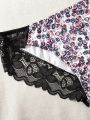 SHEIN 3pcs/set Ladies' Floral Print Lace Trimmed Triangle Panties