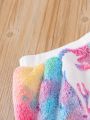 SHEIN Kids QTFun Toddler Girls Tie Dye Unicorn Print Teddy Sweatshirt & Pants