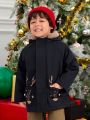 SHEIN Young Boy Christmas Print Teddy Lined Hooded Coat