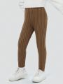 SHEIN Young Girl 2pcs Ribbed Knit Sweater Pants