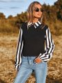 SHEIN LUNE Striped Color-block Collar Top