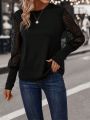 Contrast Lace Bishop Sleeve Sweatshirt