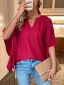 Women's Batwing Sleeve Notched V-neck Shirt