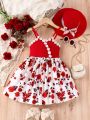 Young Girl's Romantic & Sweet Printed Strap Dress