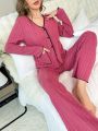 Women's Ribbed Long Sleeve Top And Pants Home Clothing Set