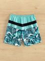 Manfinity Men'S Tropical Printed Patchwork Drawstring Waist Beach Shorts