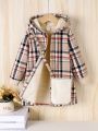 SHEIN Kids HYPEME Young Girl Plaid Print Fuzzy Lined Hooded Coat