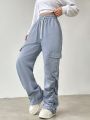 1pc Women's Utility Pocket & Pleated & Straight Leg Pants