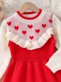 SHEIN Kids EVRYDAY Toddler Girls' Lovely Heart Design Knit Sweater Dress