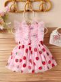 Baby Girl Pink Strawberry Embellished Tulle Dress With Fluffy Skirt