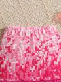 SHEIN Tween Girls Sports Sweet And Cool Knitted Fuzzy Hem Sequin Effect Skirt