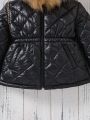 SHEIN Kids EVRYDAY Young Girl Fuzzy Trim Hooded Quilted Coat