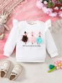 Baby Girls' Fashionable Sweater With Ruffle Trimmed Round Neckline