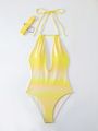 SHEIN Swim SXY Gradient One Piece Halter Swimsuit