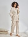 SHEIN Leisure Solid Color Belted Casual Homewear Set