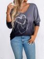 SHEIN LUNE Plus Size Heart Printed Gradient Color T-Shirt