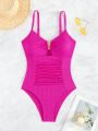 SHEIN Swim Chicsea Ladies' Solid Color Simple One Piece Swimsuit Made Of Special Fabric