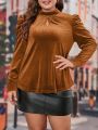 Plus Size Women's Stand Collar Puff Sleeve Blouse