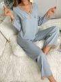 Ladies' Lace Panel & Woven Ribbon Pajama Set