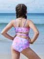 Girls' Tie Dye Patchwork Swimsuit 2pcs Set