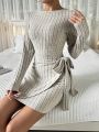 SHEIN Essnce Women's Ribbed Knitted Bodycon Wrap Dress
