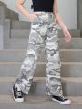 Girls (large) Jeans New Casual Fashion Camouflage Work Style Denim Straight Pants