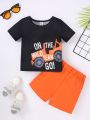 Baby Boy'S Car & Letter Printed Top And Solid Color Shorts Set