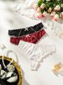 3pack Lettuce Trim Bow Front Panty Set