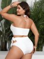 SHEIN Swim Vcay Plus Size Solid Color Hollow Out Swimsuit Set