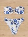 SHEIN Swim Vcay Flower Pattern Strapless Bikini Swimsuit