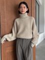 FRIFUL Women'S Turtleneck Batwing Sleeve Sweater