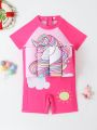 Toddler Girls' Unicorn Pattern Drop Shoulder Long Sleeve One-piece Dress