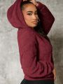 SHEIN SXY Solid Drop Shoulder Teddy Hoodie