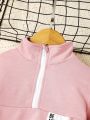 2pcs/Set Toddler Girls' Zipper Sweatshirt With Fake Pocket On Chest And Solid Color Pants Outfits For Autumn And Winter