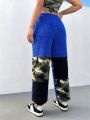 SHEIN Coolane Women'S Drawstring Waist Camo Plush Patchwork Pants